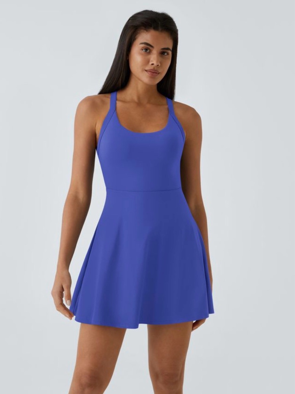 Royal Blue airy backless flare dance active dress w/shorts size M